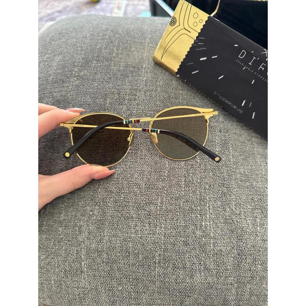 Diff Gold Frame Round Sunglasses With Brown Lenses - image 2